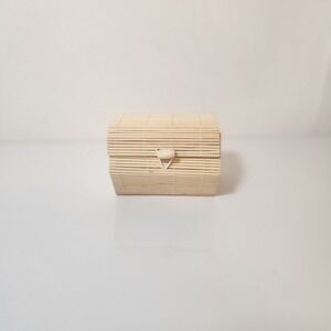 Natural Bamboo Slat Trinket Box Hexagon Small Jewelry Keepsake Case Boho Decor